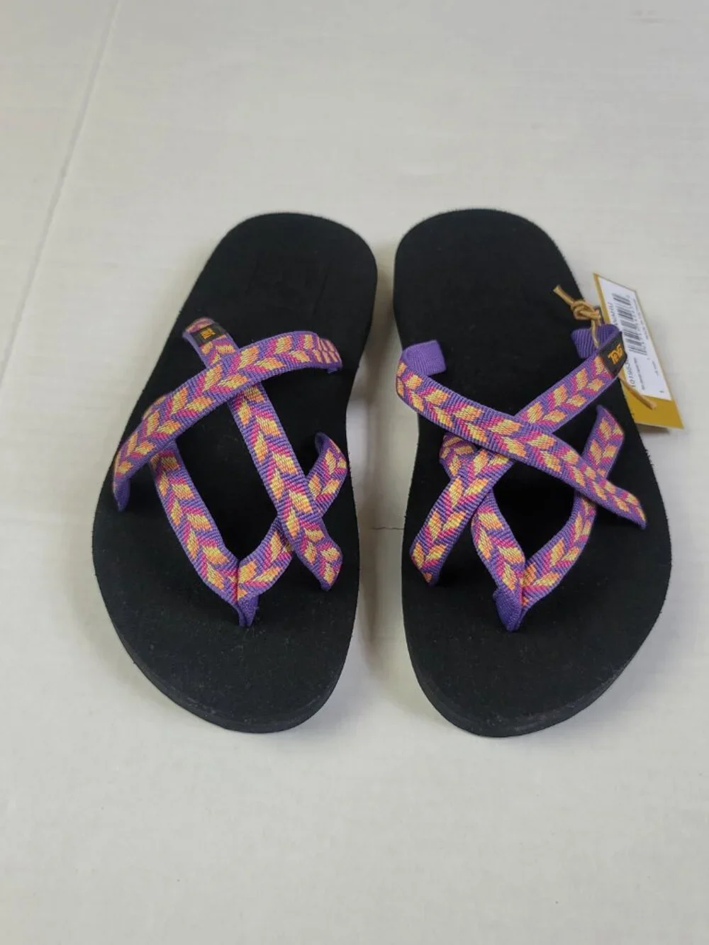 NWT Teva Kids Olowahu Flip Flops Size 1 Purple Multi Sport Sandals Comfort